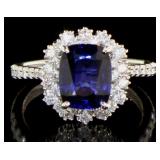 14kt Gold 3.65 ct Cushion Sapphire & Diamond Ring