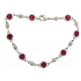Round Ruby & White Topaz Tennis Bracelet