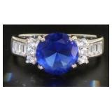 Round 2.50 ct Sapphire & Baguette Ring