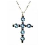 Genuine 1.00 ct Blue Topaz Cross Necklace