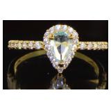 Pear Cut Aquamarine & White Topaz Ring