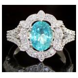 14K Gold 2.47 ct Oval Apatite and Diamond Ring