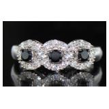Brilliant Black & White Sapphire 3 Stone Ring