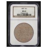 1887 Philadelphia MS63 Morgan Silver Dollar