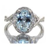 14K Gold 2.73 ct  Aquamarine and Diamond Ring