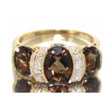 10kt Gold Smoky Topaz & Diamond Ring