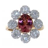 14K Rose Gold 2.35 ct Tourmaline and Diamond Ring