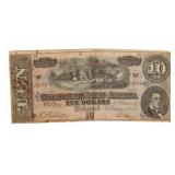 1864 Confederate States $10 Large Currency Note