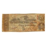 1863 Confederate States $5 Large Currency Note