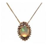 14kt Rose Gold Natural Opal & Diamond Necklace
