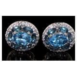 Oval 4.10 ct Swiss & London Blue Topaz Earrings