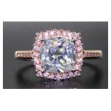 Cushion Diamondlite CZ & Pink Topaz Designer Ring