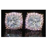 Cushion Cut Diamondlite CZ & Pink Topaz Earrings