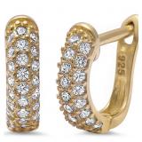 Yellow Toned Micro Pave White Topaz Huggie Hoops