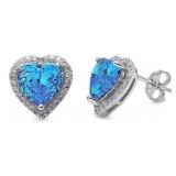Halo 4.00 ct Blue & White Topaz Heart Earrings