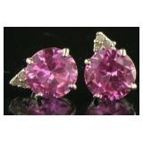Round 4.00 ct Pink Sapphire & Diamond Earrings