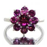 Genuine 2.75 ct Rhodolite Garnet Cluster Ring