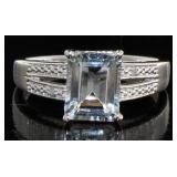 Emerald Cut Natural Aquamarine & Diamond Ring
