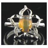 Genuine White Opal & Diamond Ring