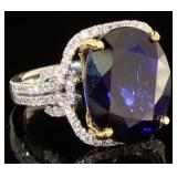 18kt Gold Oval 24.06 ct Sapphire & Diamond Ring