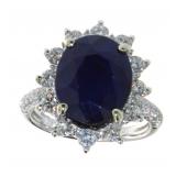 14kt Gold 8.23 ct Oval Sapphire & Diamond Ring