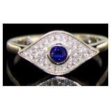 Beautiful Blue & White Topaz Evil Eye Ring