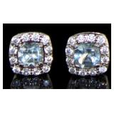 Genuine Blue & White Topaz Stud Earrings