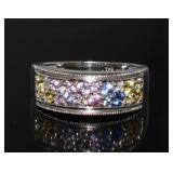 18kt Gold Natural Multi-Sapphire & Diamond Ring