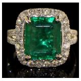 14kt Gold 8.16 ct Natural Emerald & Diamond Ring