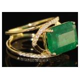 14kt Gold 7.90 ct Natural Emerald & Diamond Ring