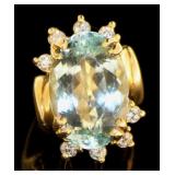 14kt Gold 12.07 ct Oval Aquamarine & Diamond Ring