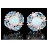 Beautiful Opal & Blue Topaz Stud Earrings