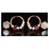Ruby, Mother of Pearl, & White Topaz Earrings