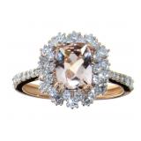 14kt Gold 2.00 ct Cushion Morganite & Diamond Ring