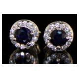 Genuine Sapphire & White Topaz Stud Earrings