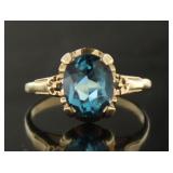14kt Gold Antique Oval 3.00 ct Blue Topaz Ring