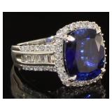 14K White Gold 7.90 ct Sapphire and Diamond Ring