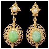14kt Gold Vintage Jade & Pearl Earrings
