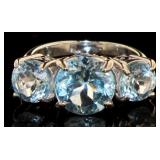 Genuine 7.44 ct Blue Topaz 3 Stone Designer Ring