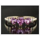 10kt Gold Pink Sapphire & Diamond Heart Ring