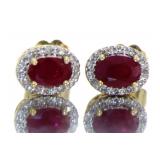10kt Gold Natural Ruby & Diamond Earrings
