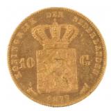 1877 Netherlands 10 Gulden Gold Coin