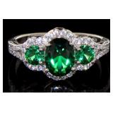 Oval 2.20 ct Emerald Past Present Future Ring