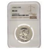 1958 D - MS64 Franklin Half Silver Dollar