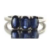 Genuine 1.54 ct Blue Kyanite 3 Stone Designer Ring