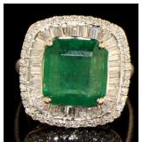 14kt Gold 7.51 ct Natural Emerald & Diamond Ring