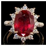 14kt Rose Gold 9.10 ct Oval Ruby & Diamond Ring