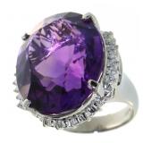 Solid Platinum 45.34 ct Amethyst & Diamond Ring