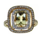 Genuine 2.70 ct Yellow Beryl & Diamond Ring