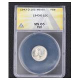 1943-D MS65 FSB GEM Mercury Silver Dime